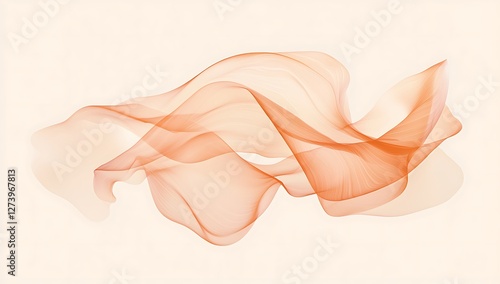 Minimalist abstract  soft peach-colored background with an abstract design of flowing ribbons