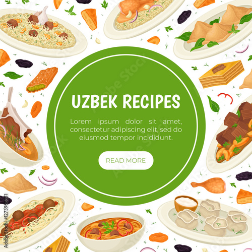 Uzbek Cuisine Dish and Meal Banner Design Vector Template