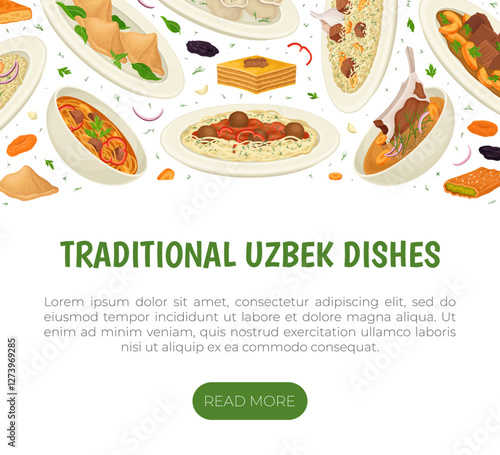 Uzbek Cuisine Dish and Meal Banner Design Vector Template
