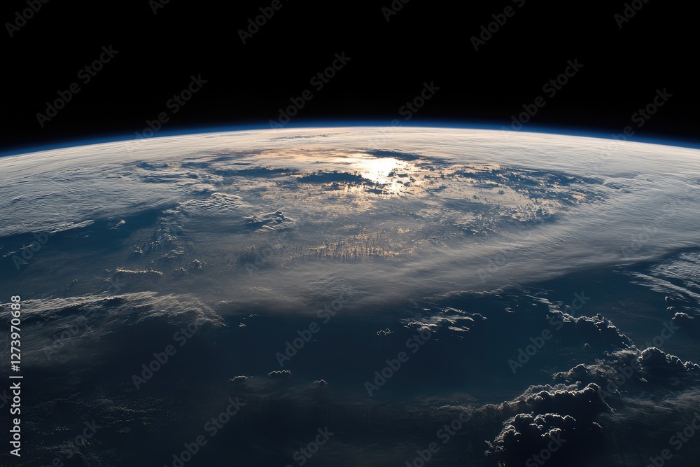 Fototapeta premium Earth Sunrise Viewed From Space Showing Clouds and Atmosphere