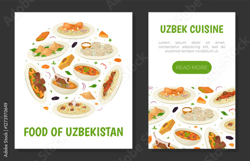 Uzbek Cuisine Dish and Meal Banner Design Vector Template