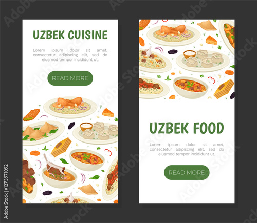 Uzbek Cuisine Dish and Meal Banner Design Vector Template