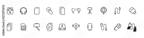 Mobile accessories icons set. Mobile accessories pack symbol vector illustration.