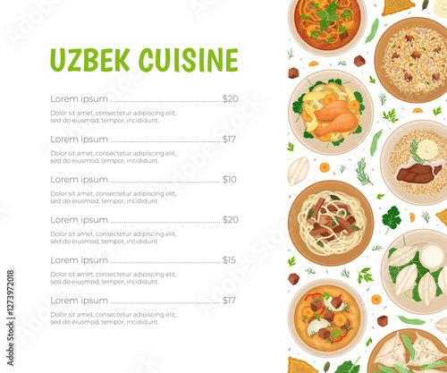 Uzbek Cuisine Dish and Meal Banner Design Vector Template