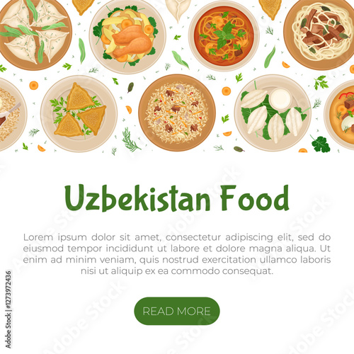 Uzbek Cuisine Dish and Meal Banner Design Vector Template