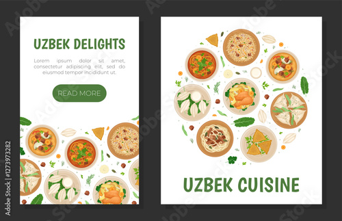 Uzbek Cuisine Dish and Meal Banner Design Vector Template