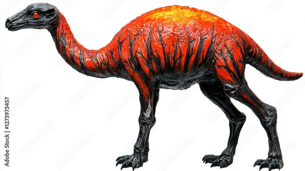 Obraz premium Red and Black Dinosaur Illustration Depicting a Prehistoric Creature on a White Background