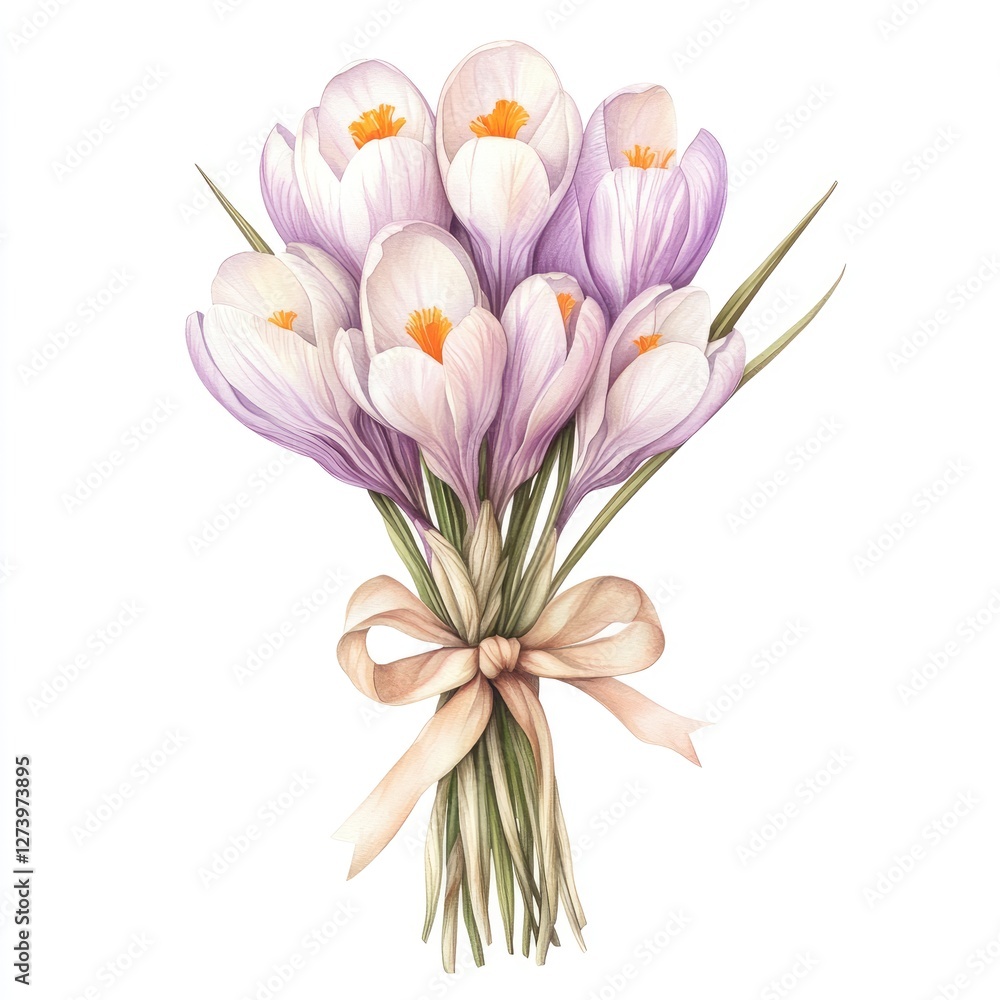Obraz premium Delicate Watercolor Bouquet of Pale Purple Crocuses