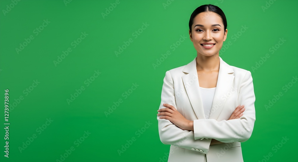 Thinking, business and woman on green screen for ideas, questions and brainstorming. Female model, serious worker generative ai Thinking, business and woman on green screen for ideas, questions and brainstorming. Female model, serious worker generative ai
