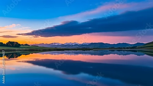 Wallpaper Mural Serene sunset over a tranquil lake, reflecting vibrant colors and mountains in the background Torontodigital.ca