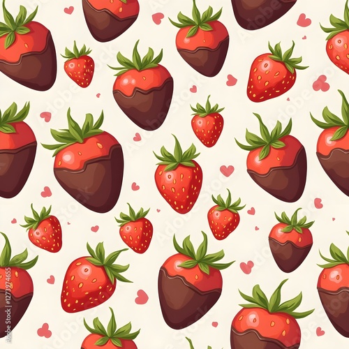 Cute seamless background with strawberries and chocolate