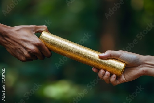 Passing Golden Relay Baton To Other Person