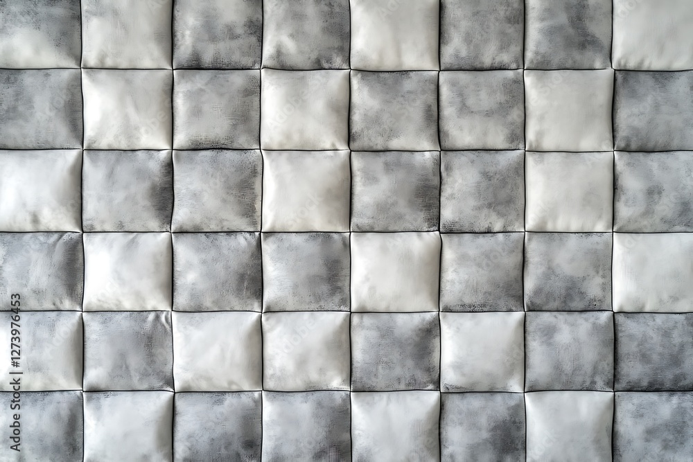 Naklejka premium Gray grey colored seamless natural cotton linen textile fabric texture pattern, with diamond quilted, rhombic stiching. stitched background banner panorama