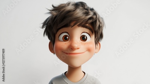 Wallpaper Mural Happy boy, cartoon style, white background, animation Torontodigital.ca