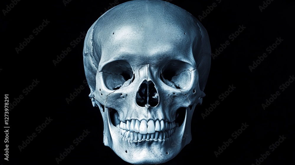 Anatomically Accurate Human Skull on Black Background for Medical and Educational Use Anatomically Accurate Human Skull on Black Background for Medical and Educational Use