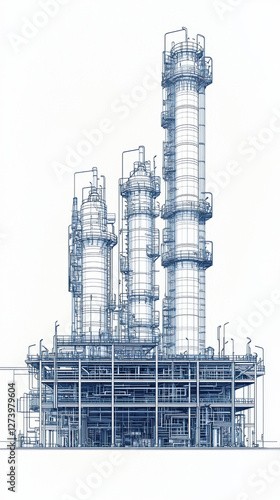Blueprint of petrochemical plant with detailed technical design
