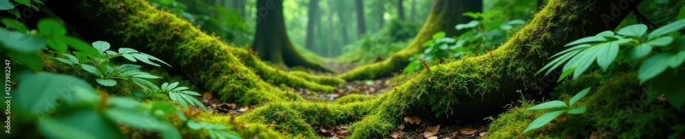 Jungle floor covered in moss, ferns, and wildflowers, greenery, scenery, moss Jungle floor covered in moss, ferns, and wildflowers, greenery, scenery, moss