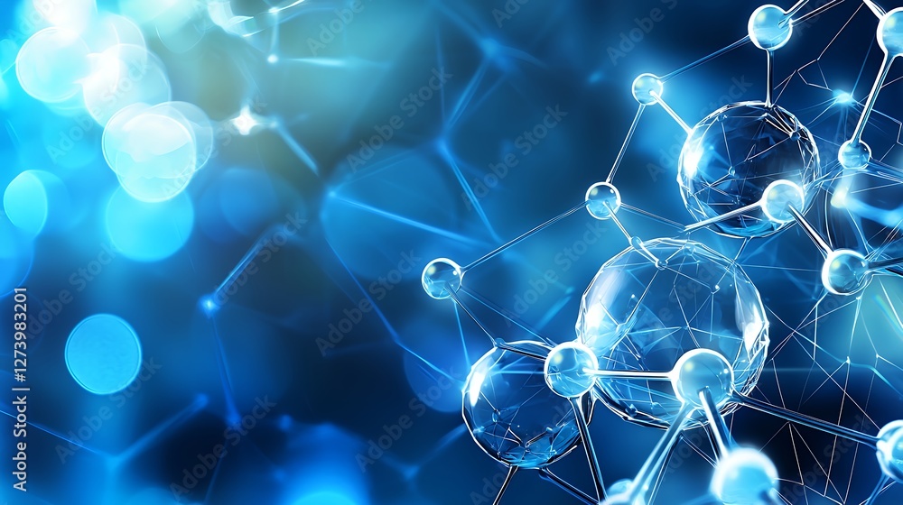 Abstract Molecular Structure in Blue Tones with Bokeh Background for Science and Technology Abstract Molecular Structure in Blue Tones with Bokeh Background for Science and Technology