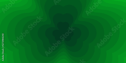 St Patricks day background. Monochrome horizontal background of clover shaped tunnel. Rainbow romantic pattern in green gradient color. Trendy vector illustration in style retro 60s, 70s.