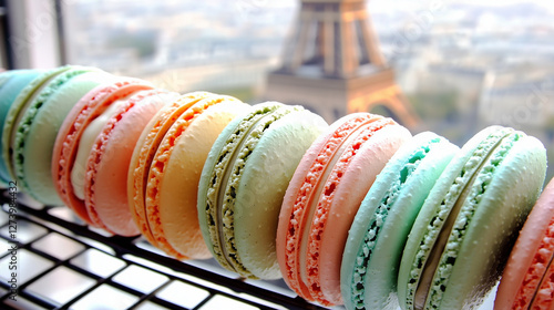 Delicate pastel macarons ar...