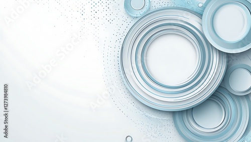 Modern minimalist abstract background with light blue and gray shapes, circles, and lines on a white background