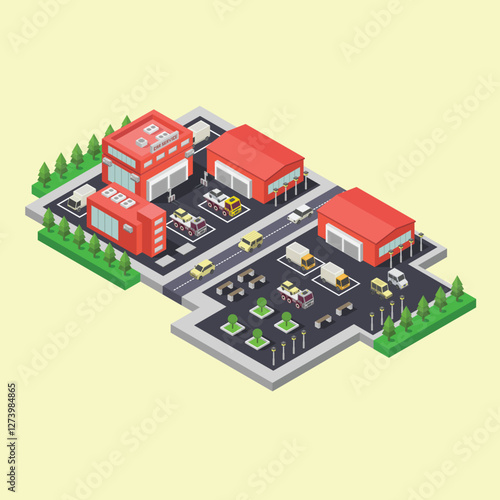 Isometric car repair service building