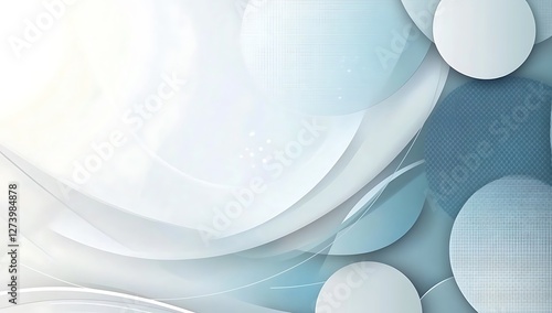 Modern minimalist abstract background with light blue and gray shapes, circles, and lines on a white background