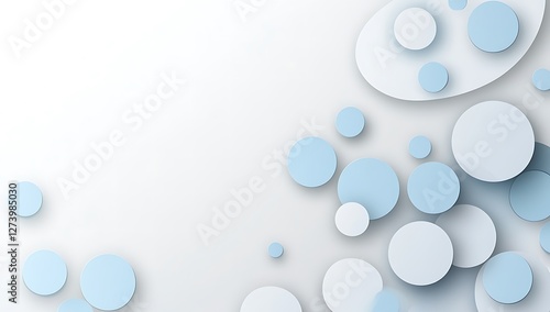 Modern minimalist abstract background with light blue and gray shapes, circles, and lines on a white background