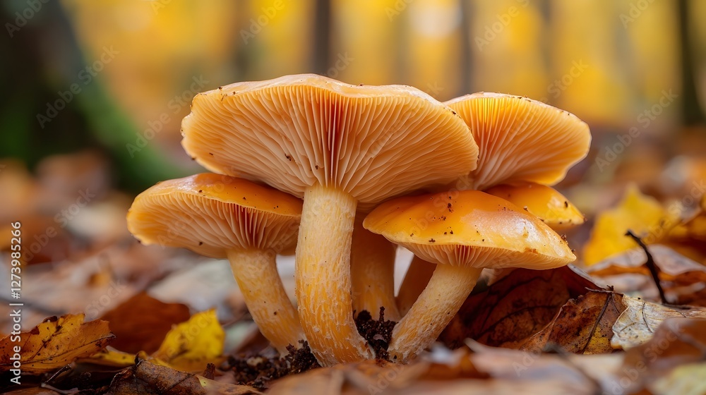 Freshness Fungus Growth, Cluster of Vibrant Orange Chanterelle Mushrooms in an Autumn Forest Freshness Fungus Growth, Cluster of Vibrant Orange Chanterelle Mushrooms in an Autumn Forest