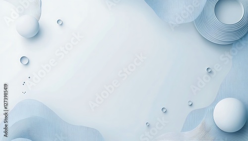 Modern minimalist abstract background with light blue and gray shapes, circles, and lines on a white background