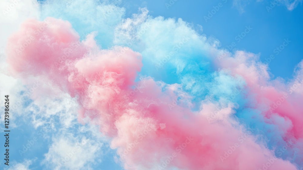 Fototapeta premium Colorful Smoke Clouds in Blue Sky with Whimsical Pastel Hues