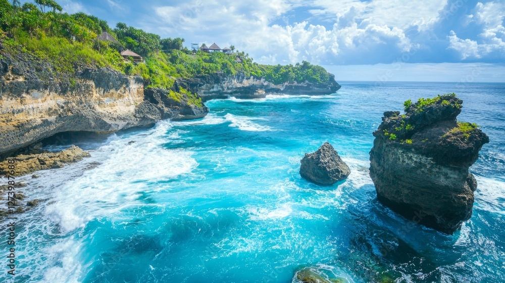 Fototapeta premium Stunning Ocean View with Turquoise Water and Rocky Cliffs