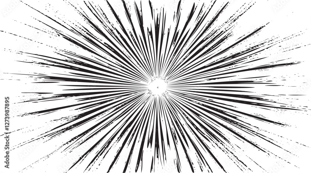 Obraz premium Circular starburst explosion texture. Distressed uneven grunge background. Abstract vector illustration. Overlay to create interesting effect and depth. Isolated on white background.