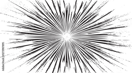 Circular starburst explosion texture. Distressed uneven grunge background. Abstract vector illustration. Overlay to create interesting effect and depth. Isolated on white background.