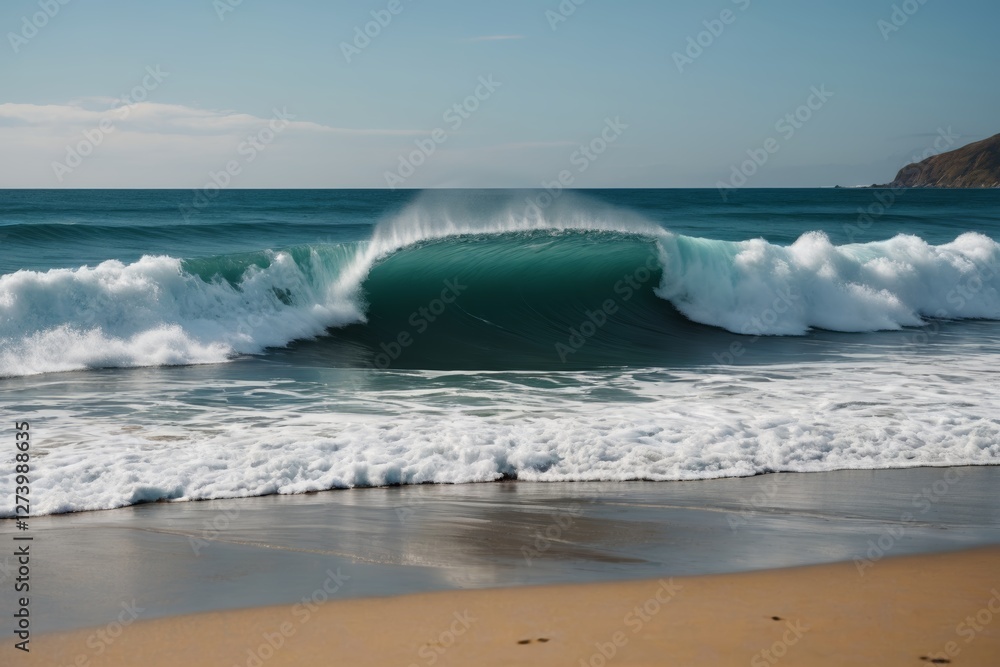 Fototapeta premium surfers are riding the waves on the beach near the shore