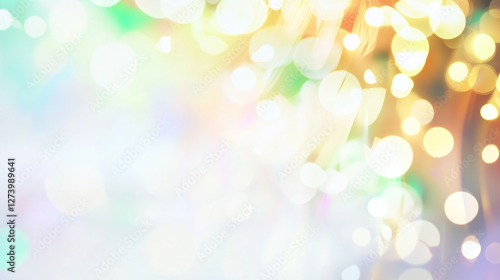 Fototapeta premium Soft pastel bokeh background with warm golden and cool green light orbs, perfect for dreamy designs, festive celebrations, holiday themes, and elegant invitations