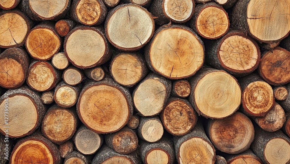 A pile of cut trees and logs in the forest, representing the wood production industry A pile of cut trees and logs in the forest, representing the wood production industry