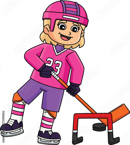 Ice Hockey Girl Player Training Cartoon Clipart