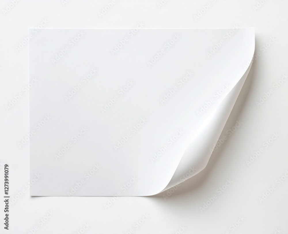 White paper sheet curled corner, studio, blank, mockup White paper sheet curled corner, studio, blank, mockup