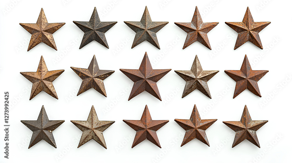 Obraz premium Rustic metal stars weathered vintage patriotic decor elements isolated white background