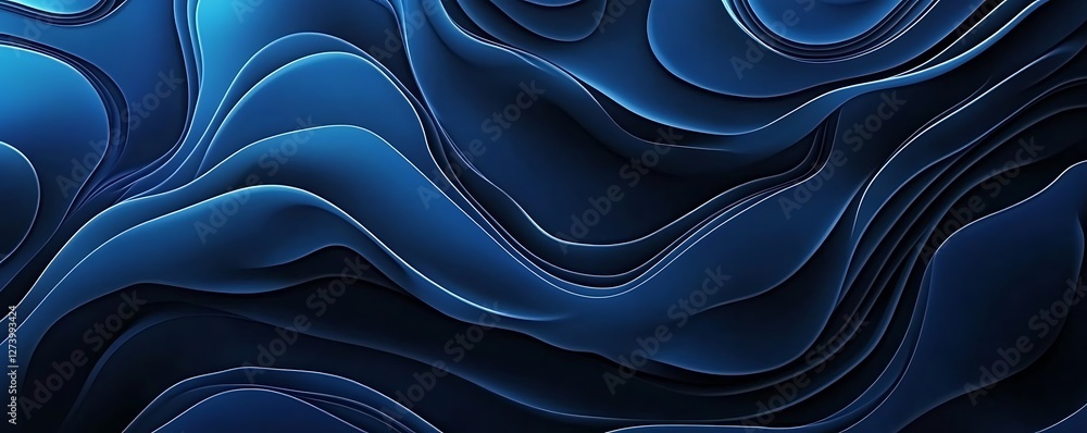 Obraz premium Modern minimalist abstract blue background with wavy curved lines