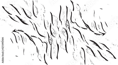 Monochrome texture composed of irregular graphic elements. Distressed uneven grunge background. Abstract vector illustration. Overlay for interesting effect and depth. Isolated on white background.
