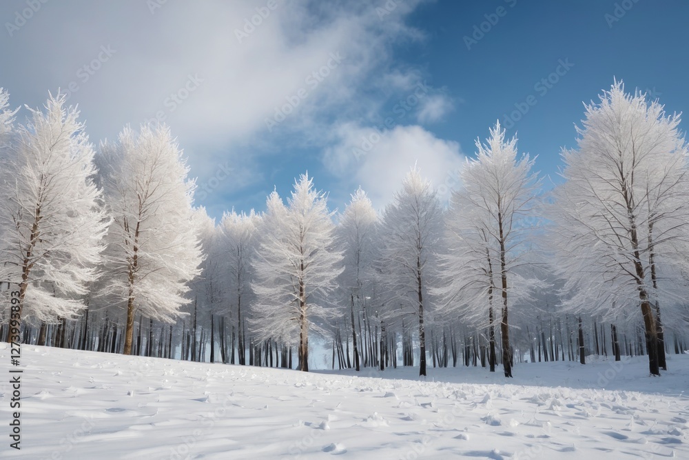 trees covered in snow and frost in a snowy forest trees covered in snow and frost in a snowy forest