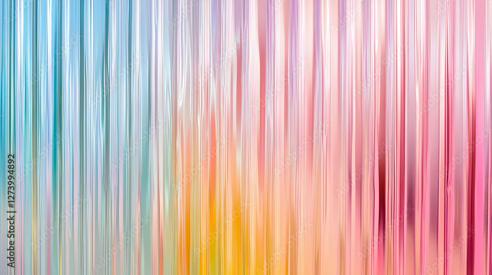 Obraz premium Seamless trendy iridescent rainbow corrugated ribbed glass background texture. Soft pastel holographic frosted window refraction pattern