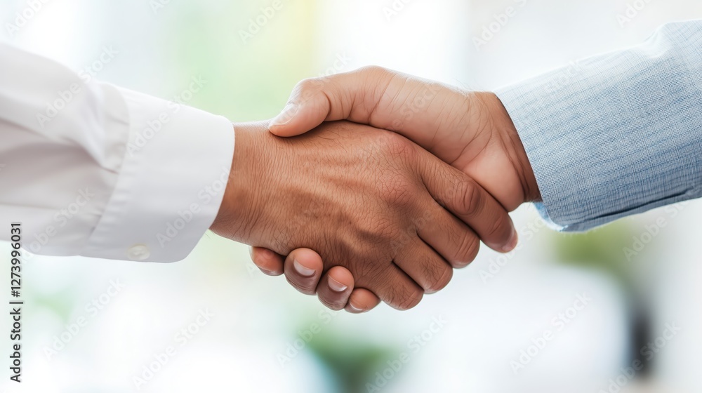 Business professionals engage in a handshake to seal a deal in a bright and modern office environment Business professionals engage in a handshake to seal a deal in a bright and modern office environment