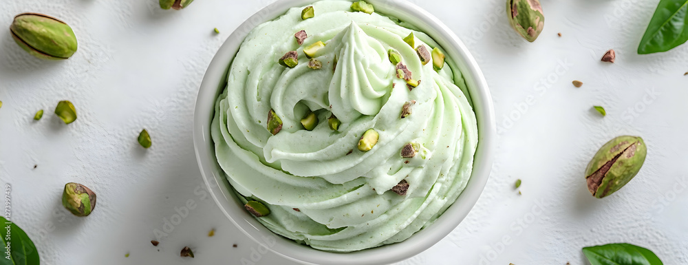 Obraz premium Pistachio frozen dessert, overhead
