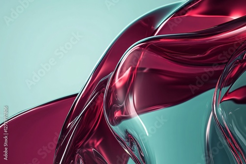 Abstract Fluid Forms in Deep Red and Teal