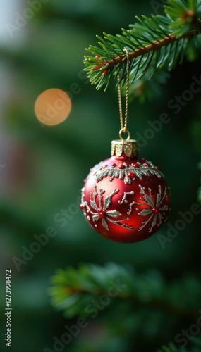 Wallpaper Mural Delicate glass ornament hangs from branch of evergreen tree, holly, branch, tree Torontodigital.ca