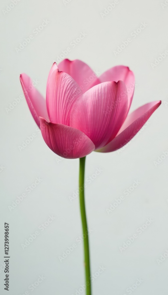 Fototapeta premium Delicate roseum plenum lotus flower isolated on white background, minimalism, isolation