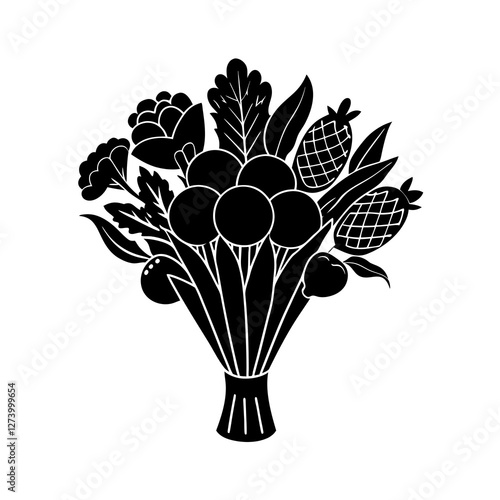 a vegetable bouquet with multiple types on white back ground